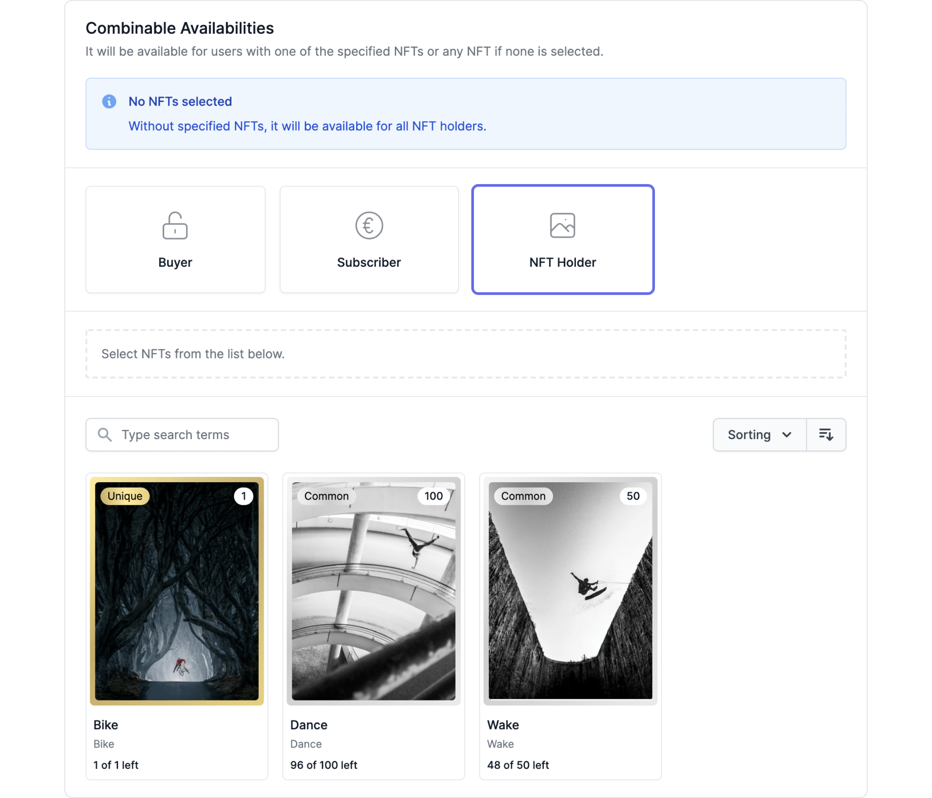 Setting the Availability to NFT Holder on Unyfy
