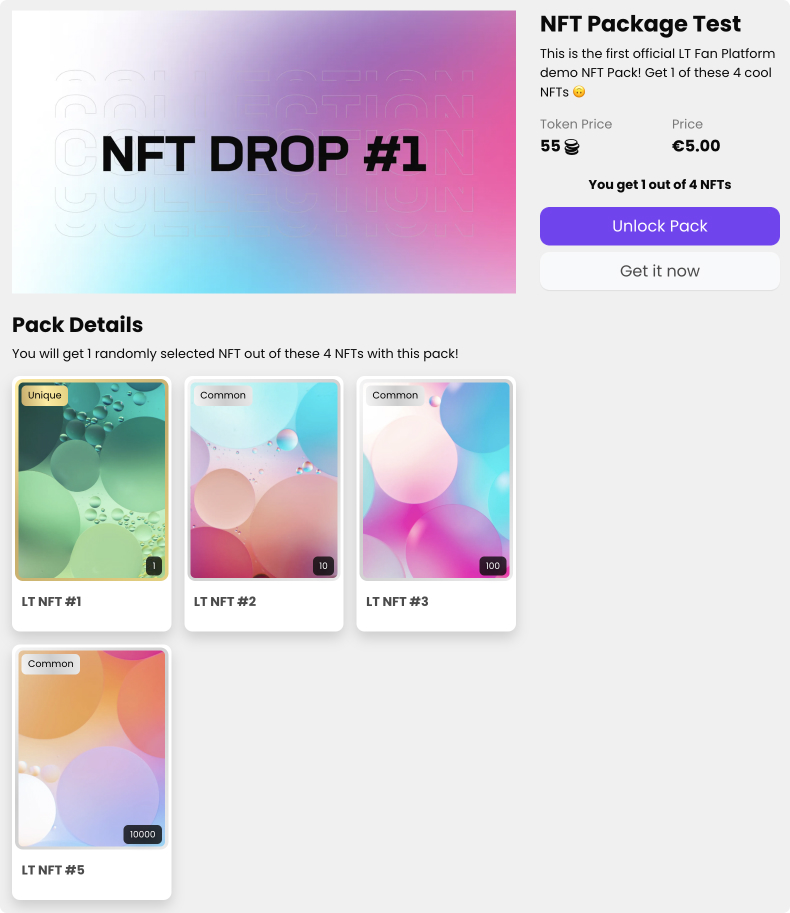 NFT Packs on Unyfy